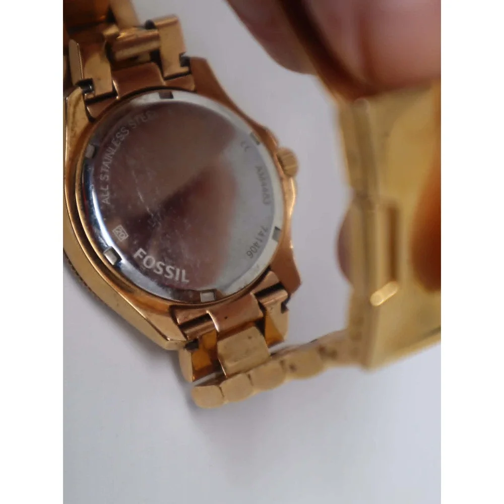 Rose Gold Riley Watch Fossil Womens Crystal Bezel Chronograph AM4483